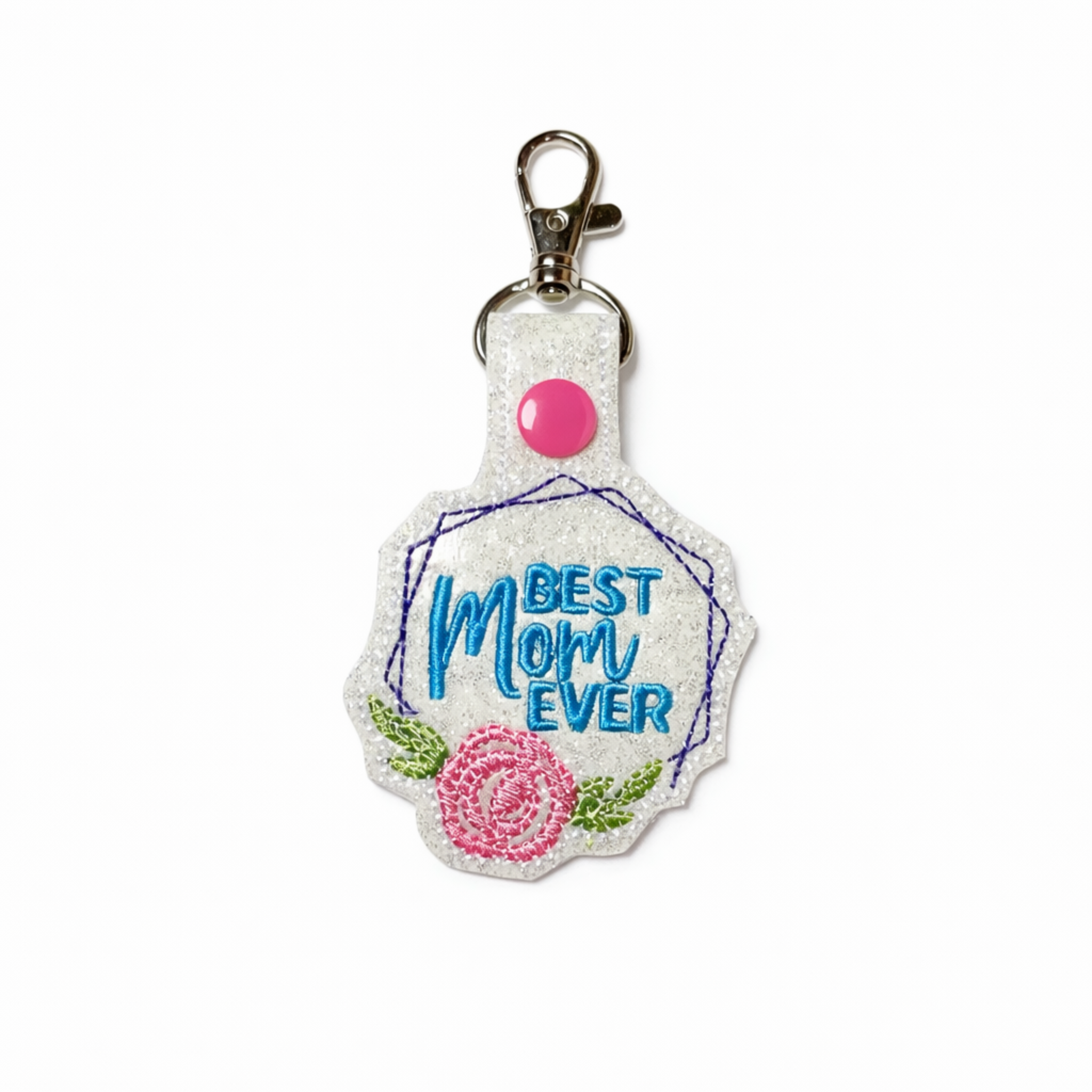 Best Mom Ever White Glitter Pink Snap